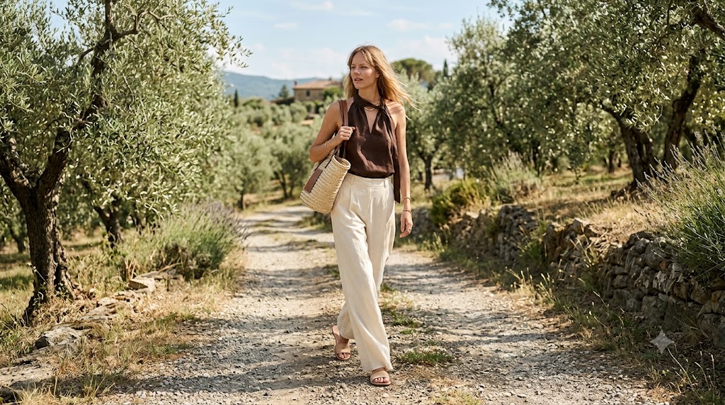 Cocoa Linen Halter Top & Cream Linen Pants